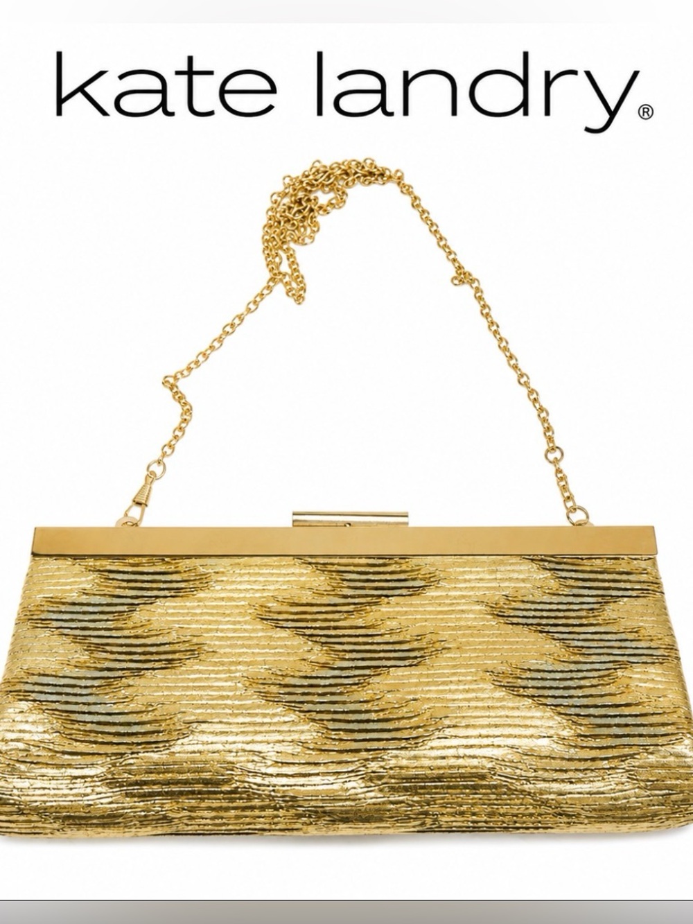 Kate Landry Metallic Gold Evening Purse with Chain Strap
